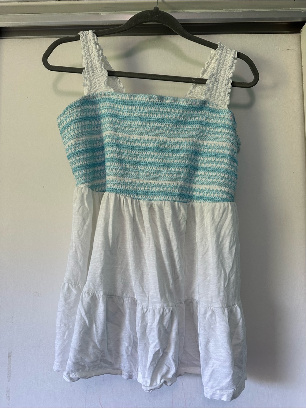 White and Light Blue Smocked Top